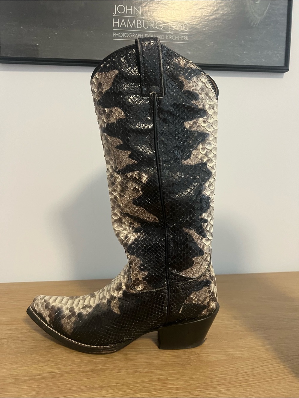 Boot Barn Women's Black and Cream Snake-Print Cowboy Boots - Picture 6 of 9